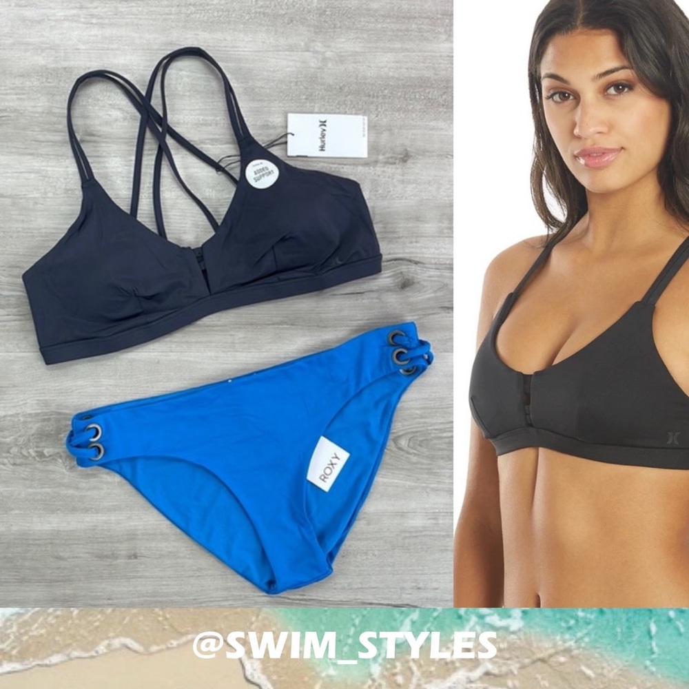 ☀️HURLEY☀️ MAX SCOOP SURF TOP SD BEACH CLASSICS FULL BOTTOM BIKINI SET